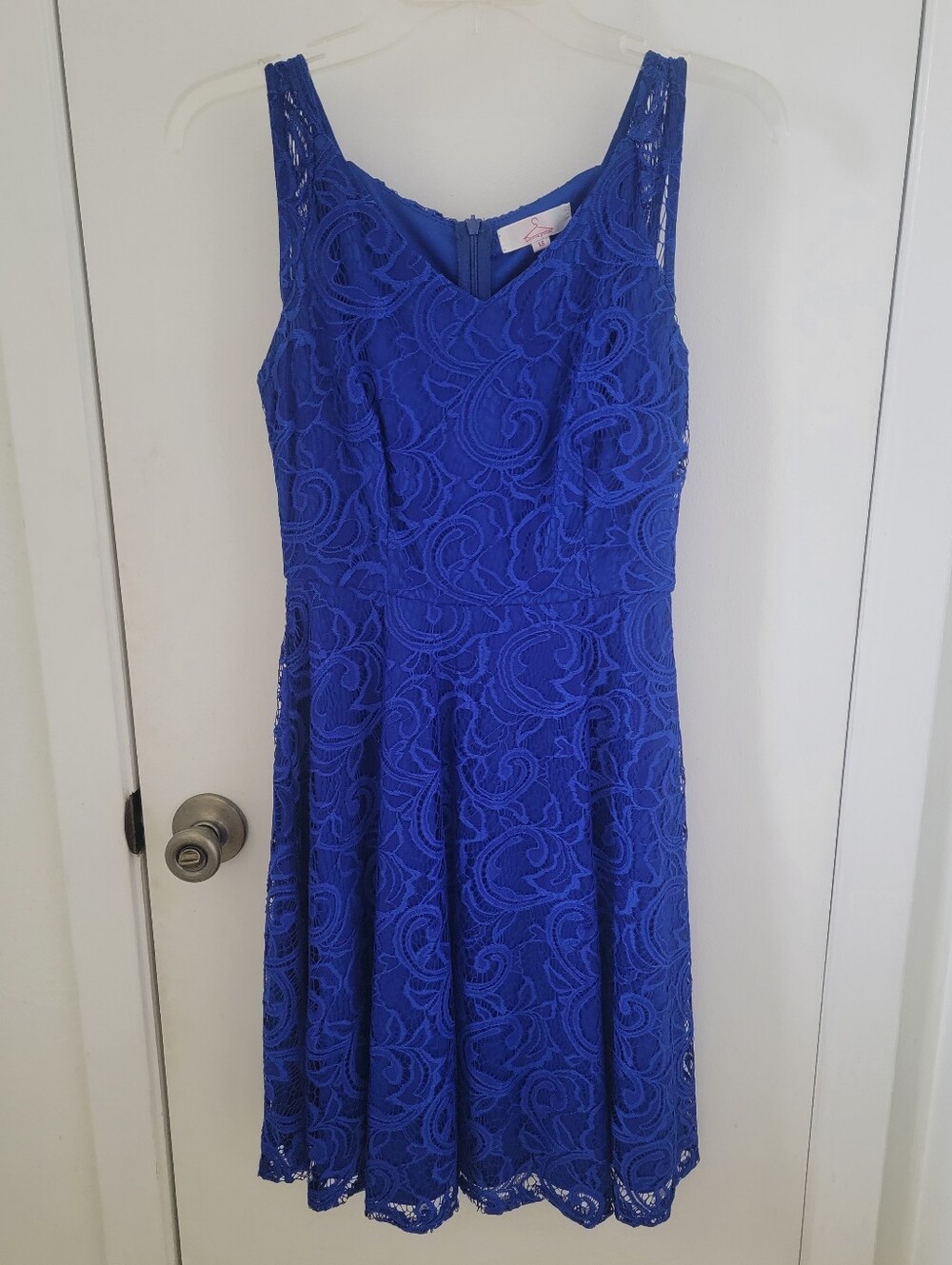 Sleeveless Royal Blue Lace Fit-and-Flare Mini Dress